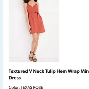 Textured V Neck Tulip Hem Wrap Mini Dress